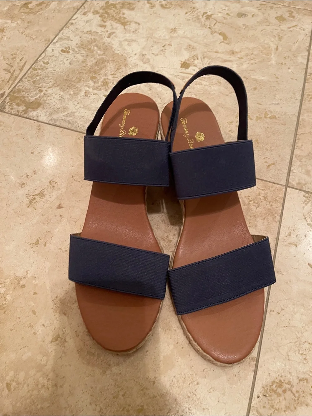 NWOT Tommy Bahama elastic band navy wedge espadrilles in size 10